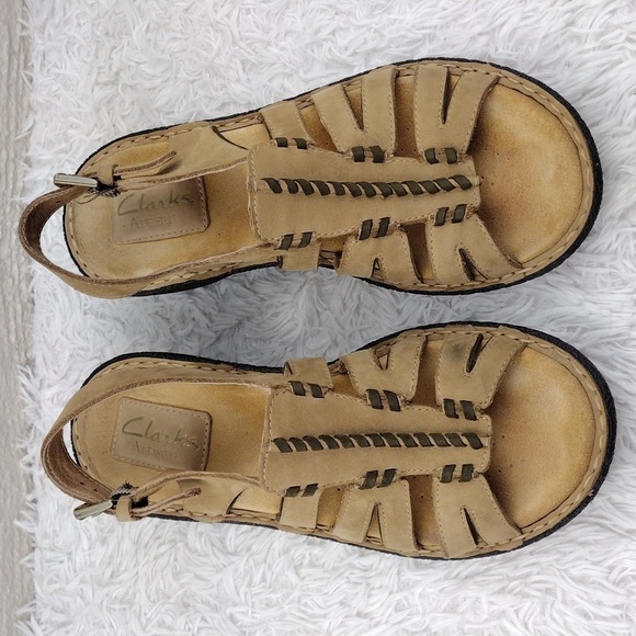 Clarks Artisan Active Air Tan Suede Leather Open Toe Wedge Slingback Sandal - Picture 3 of 16